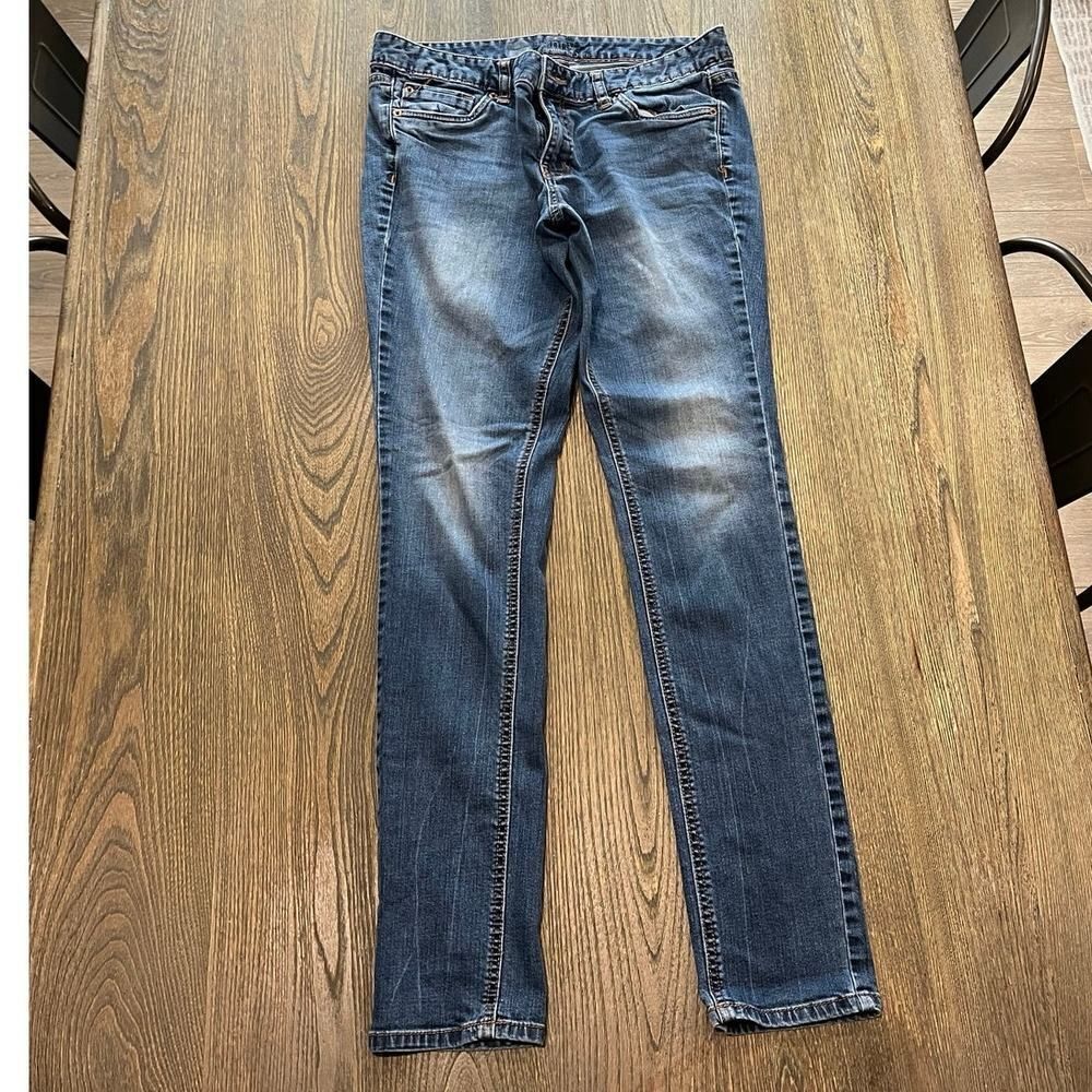 Mossimo Skinny Jeans Premium Denim Mid-Rise Faded Medium Wash Blue Size 12L